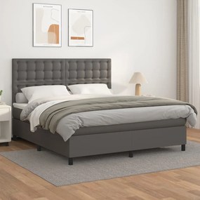 vidaXL Cama com molas/colchão 160x200 cm couro artificial cinzento