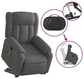 Poltrona elevatória de massagens tecido cinzento-escuro