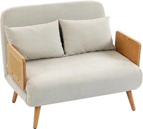 Sofá-cama de 2 lugares pequeno 103 L x 78 P x 82 A cm, 3 em 1 em chenille de 103 cm, encosto ajustável, 2 almofadas, braços em madeira, creme