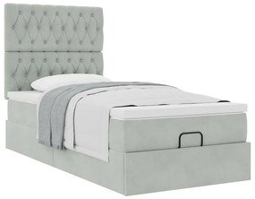 Estrutura de cama otomana com colchões cinza claro Veludo