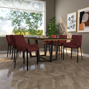 vidaXL Cadeiras de jantar 6 pcs tecido vermelho tinto