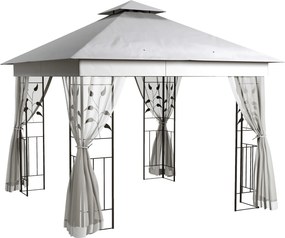 Outsunny Pavilhão com Telhado Duplo, 3x3 m, Repelente à Água, Estável, Resistente ao Inverno, Pavilhão de Jardim com Rede Mosquiteira, Cinza Claro | Aosom Portugal