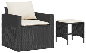 4 pcs conjunto de sofás para jardim c/ almofadões vime PE preto