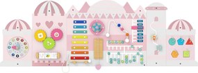 Painel de atividades para crianças Quadro sensorial Montessori de madeira 11 em 1 para a educação e o desenvolvimento precoce Rosa