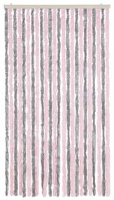 Cortina anti-insetos 100x220 cm chenille cinza-prateado e rosa