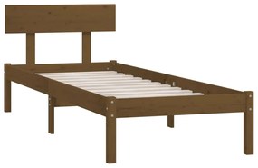 Estrutura cama solteiro UK 90x190 cm pinho maciço castanho-mel