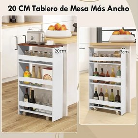 Carrinho de armazenamento com 4 níveis, rodas, prateleiras abertas e pega 47,5 x 20 x 80,5 cm Branco