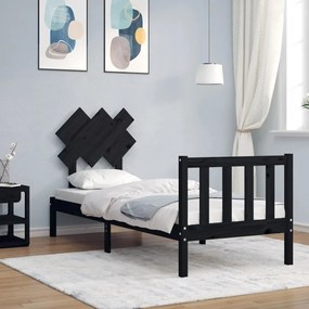 vidaXL Estrutura cama de solteiro c/ cabeceira madeira maciça preto