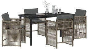 Conjunto de Jantar de Jardim 5 Peças com Almofadas Cinzas em Rattan Si