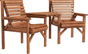 Outsunny Conjunto Bistrô 3 peças em madeira resistente ao tempo com design em ripas e furo para guarda-sol Carbonizado | Aosom Portugal