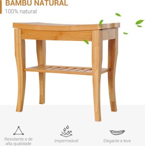 Banco para Casa de Banho de Bambu com Prateleira de Arrumação Antiderrapante Impermeável e Resistente 47,5x26x44,5 cm Madeira