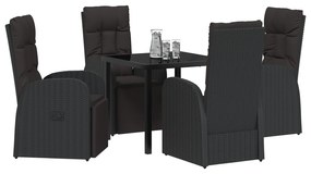 Conjunto de Jantar de Jardim 5 Peças com Almofadas Preto Polirattan