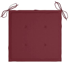 Cadeiras jardim c/ almofadões vermelho tinto 8 pcs teca maciça