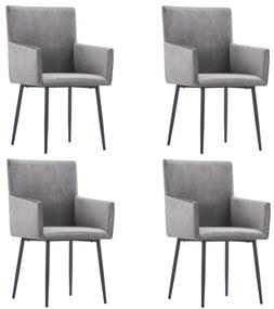 Cadeiras de jantar com apoio de braços 4 pcs veludo cinzento