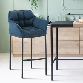 Banco de bar Damaso em tecido e com estrutura preta 64 x 110 x 48 cm Azul