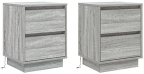 Armários de Cabeceira  com Luzes LED 2 pcs Cinza Sonoma 39x34.5x50 cm