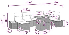 Conjunto de jantar de jardim 8 peças com almofadas, rattan sintético p
