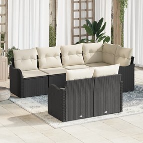 Conjunto de Sofá de Jardim vidaXL de 7 peças com Almofadas Preto Ratta