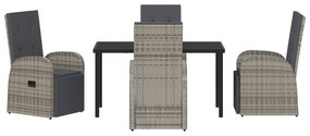 Conjunto de Jantar para Jardim de 5 Peças com Almofadas Cinza Rattan P