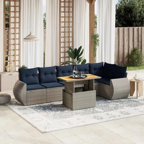vidaXL 7 pcs conjunto sofás p/ jardim c/ almofadões vime PE cinzento