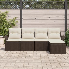 Conjunto de Sofá de Jardim vidaXL de 5 Peças com Almofadas Castanho Vi