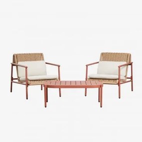 Conjunto De Jardim Com 2 Poltronas E Mesa De Centro Em Alumínio E Rattan Sintético Duroli Terracota - Sklum