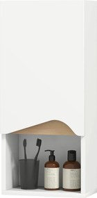 Armário de parede para casa de banho 30 x 17 x 67 cm com porta de fecho suave, prateleira ajustável e compartimento aberto, branco