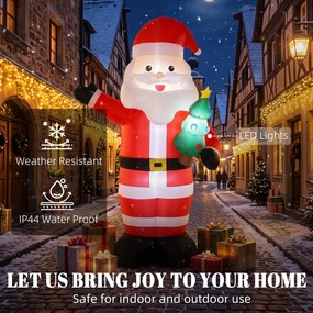 Pai Natal Insuflável para Exterior, 150 x 78 x 243 cm, Luzes LED Integradas, Vermelho