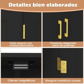 Móvel despensa 110 cm independente com 4 portas e 2 prateleiras ajustáveis Armário para cozinha sala de jantar Preto