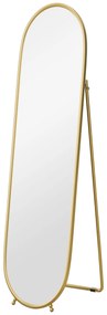 Espelho de Pé Oval 160x40 cm Espelho de Corpo Inteiro com Moldura Metálica Suporte e 2 Formas de Utilização Dourado