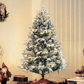 Árvore de Natal artificial de 180 cm com luzes LED, 793 ramos cobertos de neve com grande realismo, suporte dobrável em aço, verde