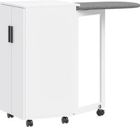 HOMCOM Armário 2 em 1 com tábua de passar dobrável com rodas e prateleira ajustável para espaços pequenos, Branco | Aosom Portugal