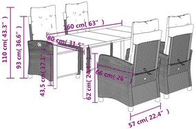 5pcs conj. jantar jardim c/ almofadões vime PE bege misturado