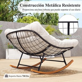 Cadeira de Baloiço Dupla, 150 x 110,5 x 81 cm, Estrutura Metálica Reforçada, Bege