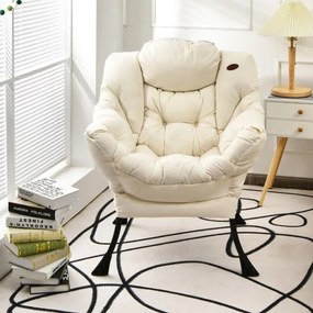Poltrona moderna em tecido de poliéster com estrutura em metal estofada com bolso lateral 75 x 81 x 94,5 cm Bege