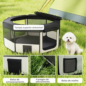 Parque Dobrável para Cães e Gatos Cercado Portátil para Animais Pequenos em Tecido Oxford Impermeável com 2 Portas Ø90x41 cm Preto