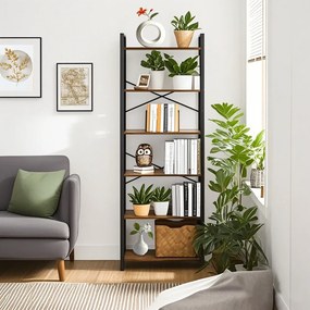 Estante de livros 30 x 66 x 186 cm com 6 prateleiras com estrutura de aço castanho-preto