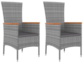 3 pcs conjunto lounge de jardim vime PE/acácia maciça cinza