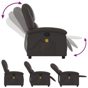 Poltrona de massagens reclinável couro genuíno castanho-escuro