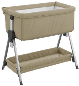 Cama de bebé com colchão tecido de linho cinza-acastanhado