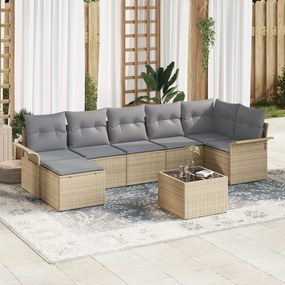 Conjunto de Sofá para Jardim de 8 Peças com Almofadas Preto Rattan Pol