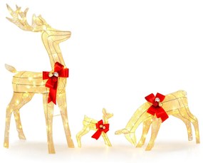 Conjunto familia de renas de 3 peças Decoração de Natal pré-iluminada com 230 luzes LED