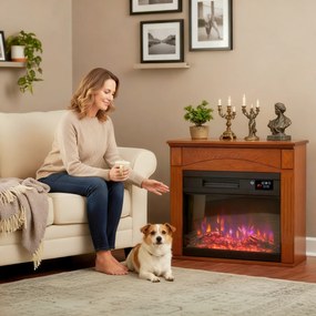 Lareira elétrica de 1000 W/2000 W 68,5 x 27,5 x 63 cm,, lareira decorativa com efeito de chama 3D em 6 cores e 3 níveis de luminosidade, castanho