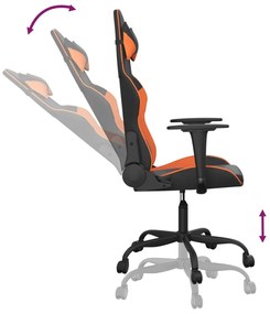Cadeira gaming massagens couro artificial preto e laranja