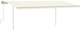 Toldo retrátil manual com postes 6x3,5 m cor creme