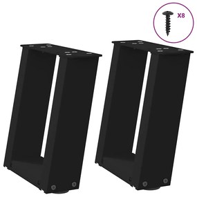 vidaXL Pés para mesa de centro em formato de U, 2 peças, preto, 30x(30-31) cm, aço