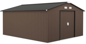 Outsunny Abrigo de Jardim Exterior para Armazenamento de Ferramentas com 4 Janelas 12,4 m² 340x386x200 cm Castanho | Aosom Portugal