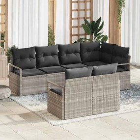 Conjunto de Sofás para Jardim vidaXL de 7 Peças com Almofadas Cinzento-claro em Rattan Poliéster