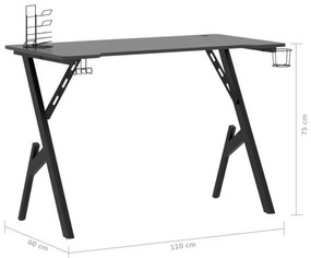 Secretária de gaming c/ pernas em forma de Y 110x60x75 cm preto