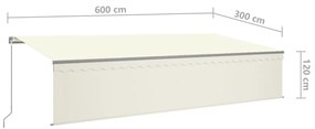 Toldo retrátil manual com estore/LED 6x3 m cor creme